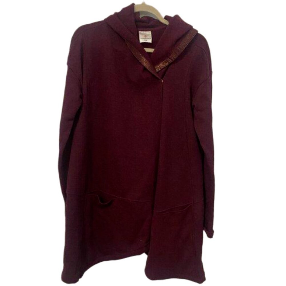 Shambhala Women's Burgundy Spacedye Asymmetrical Wrap Cowl Cardigan Size Large